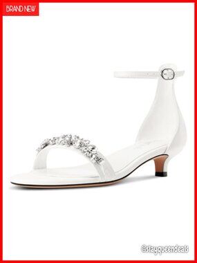 Kitten Heel Rhinestone Ankle Strap Sandals Faux Leather Office Summer